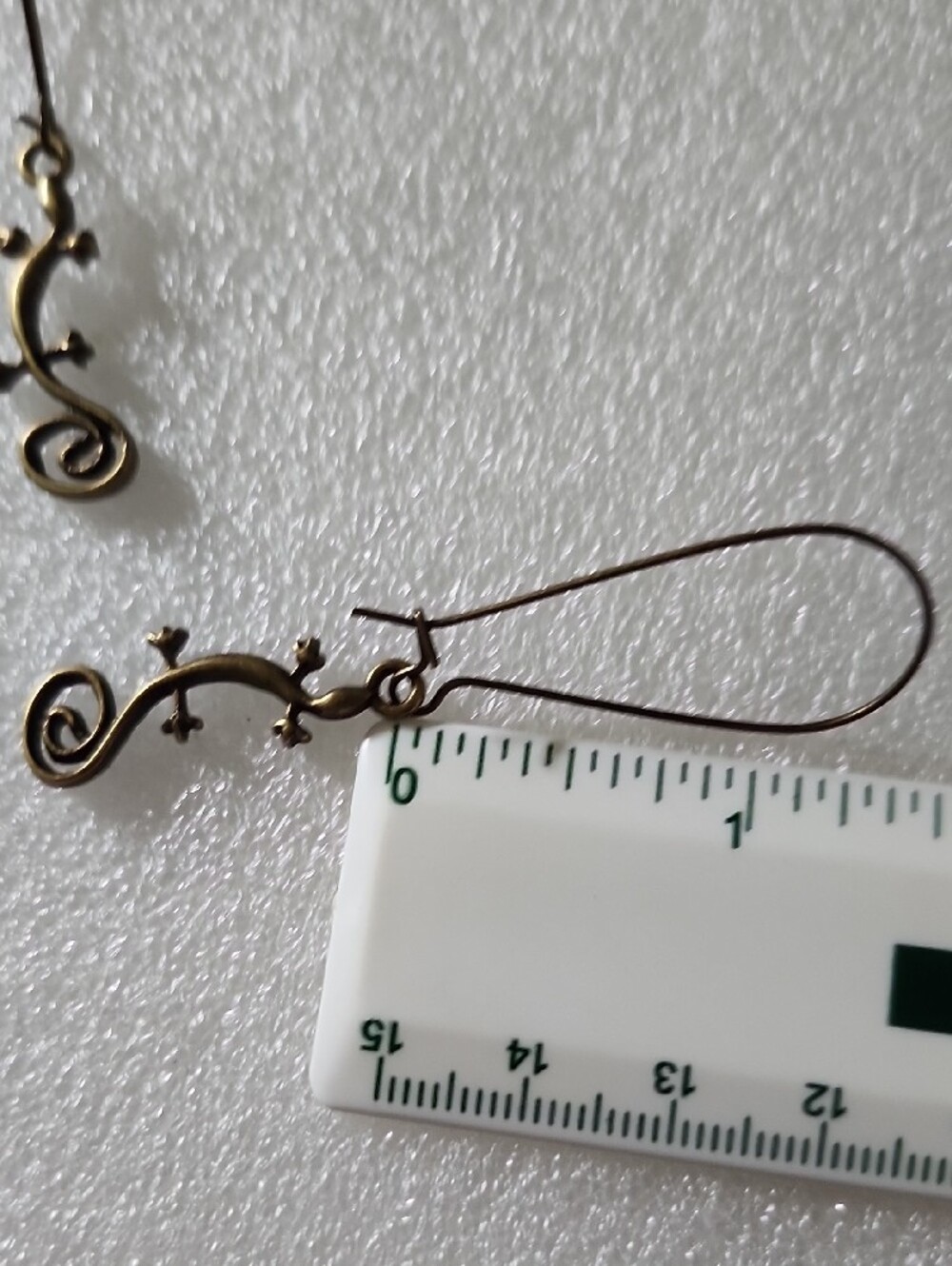 Hand Crafted Antique Bronze Tone Lizard Drop Earrings - Picture 5 of 5